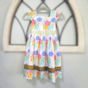 Matilda Jane Field of Fireflies Floral Sleeveless Dress Lined Tie Back Sz 8